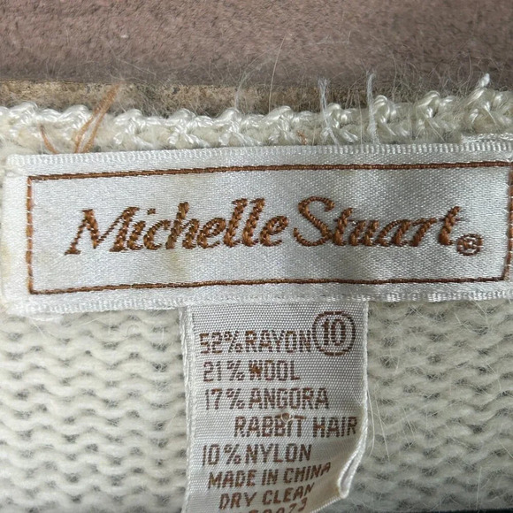 Michelle Stuart Black Red White Colorblock Wool Angora Blend Sweater Size 10 - Picture 3 of 7